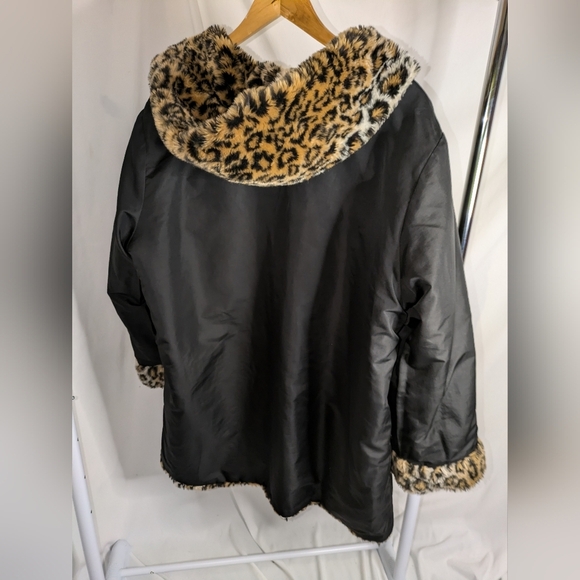 Plus Size Reversible Coat | Animal Print Teddy & Black Parka - Picture 2 of 6